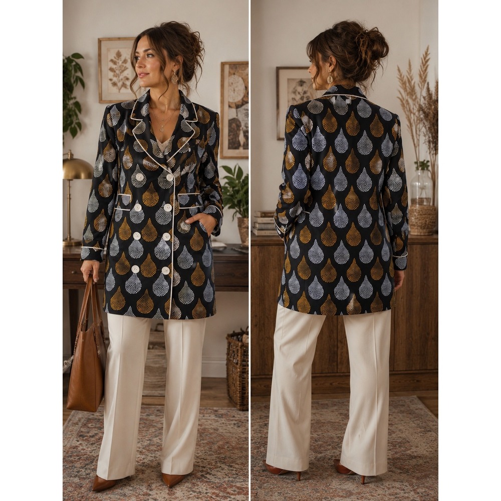 Boho Career Artsy Dear Creatures‎ Raindrop Trench Coat Navy Yellow Mod M Jacket